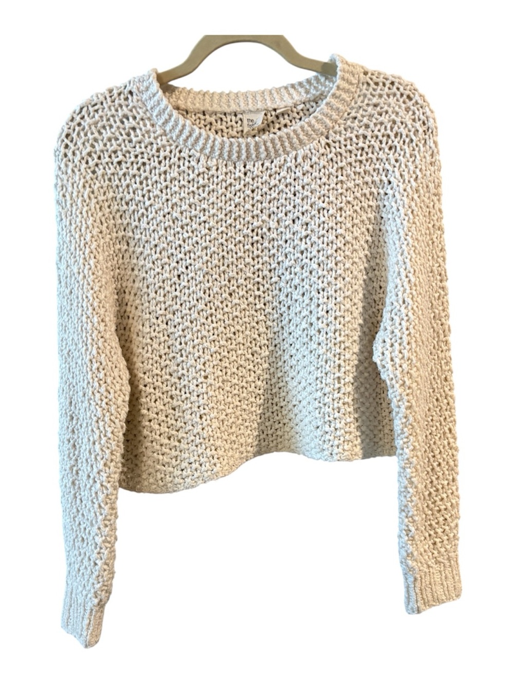 The Fisher Project Chunky Knit Cropped Sweater XS Oversized Cream Boho Coastal